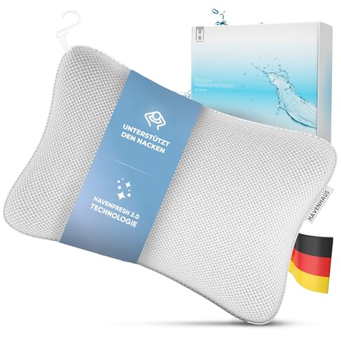 HAVENHAUS Premium Badewannenkissen Weiss | Badekissen für Badewanne schnelltrocknend & extra große Saugnäpfe für festen Halt | Kissen Badewanne waschbar | Kopfkissen für optimale Nacken Entspannung