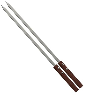 YSAMAX 60CM BBQ Barbecue Skewers with Wooden Handle, Long-Lasting and Easy to Maintain, Rust-Resistant, Non-Deformable, Versatile and Multipurpose Use, (2PCS)