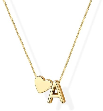 Inerney Gold A Necklace for Girl, Initial Heart Pendant Necklace for Women, 14K Gold Plated Personalized Jewelry, Custom Letter A Charm Gift for Girls Birthday Anniversary Valentine's Day