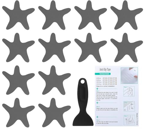 PATIKIL Bathtub Non Slip Stickers 3.86x3.86 Inch, 12 Pack Starfish Safety Shower Floor Anti Slip Stickers with Adhesive Decals Scraper for Bath Tub Shower Floor Stair, Gray