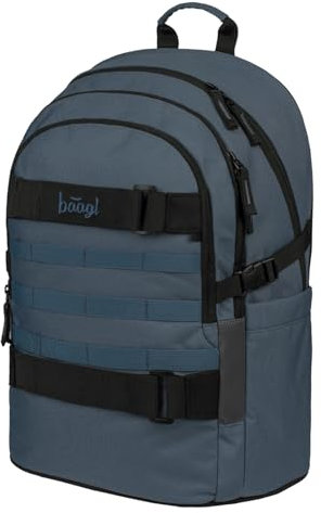 Baagl Schulrucksack für Jungen Mädchen Teenager - Skateboard Rucksack - Kinderrucksack mit Laptopfach und Brustgurt für Schule, Weiterführendeschule, Mittelschule 25 l (Dust Blue)