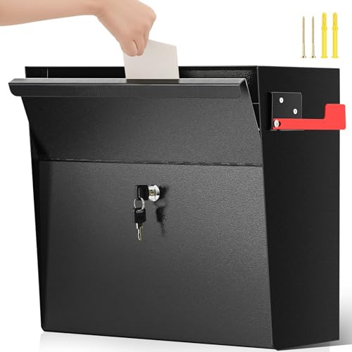 Yaocom Extra Large Wall Mount Mailboxes for Outside 18 x 16.5 x 7 Inches Locking Security Mail Box Galvanized Steel Wall Mailbox Large Capacity Post Box with Key Lock and Reflective Stickers(Black)