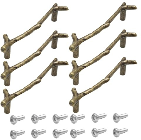 Vleant Schrankgriffe Vintage – 6er Set 122mmLanger Zweig-Griffe aus Zinklegierung, Elegantes Design für Küche, Schlafzimmer, Badezimmer