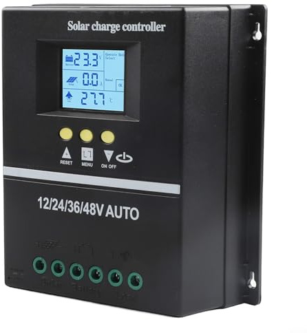 MPPT Contrôleur de charge solaire 200 A 12 V 24 V 36 V 48 V avec écran LCD, 7 modes de contrôle, deux ports USB et grandes bornes de câblage pour une installation facile