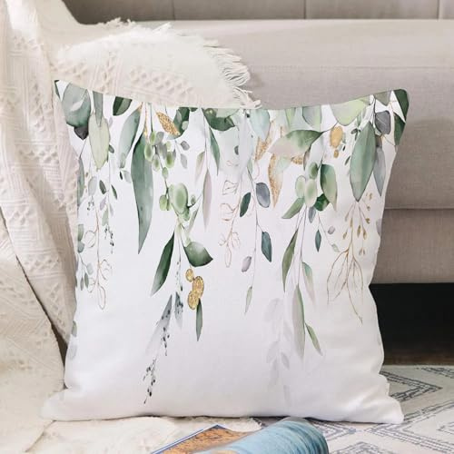 VJIZLOQB Throw Pillow Cushion Cover,watercolor botanic Leaf and buds. Seamless herbal sition for wedding or greeting card. Spr,Pillow Cover for Home Livingroom Couch Bed Sofa Decorate 18 x 18 in