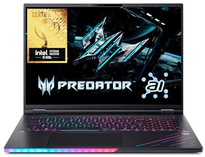 acer Predator Helios 18 AI I PC Portable Gamer 18 WQXGA 250Hz I Intel Core Ultra 9 (IA) I NVIDIA GeForce RTX 5080 I 64Go RAM I 1To SSD I Wi-Fi 7 I Windows 11 I Noir I Clavier Fr AZERTY I PH18-73-91FQ