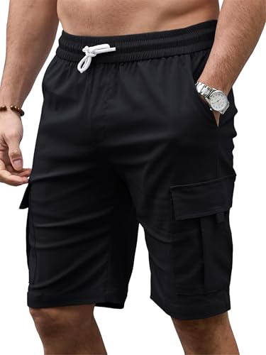 Tolaler Shorts Homme Ete Bermuda Casual Short Cargo Sport Taille Elastique Décontracté Travail avec Poches Running Randonnée