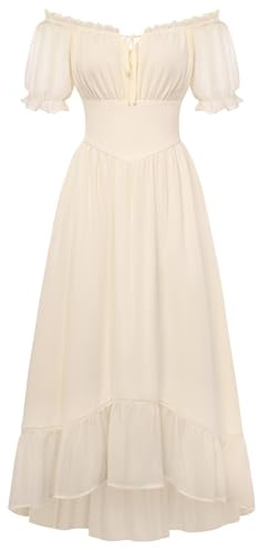 SCARLET DARKNESS Women Renaissance A-Line Dress Off Shoulder Long Sleeve Smocked Waist Tiered Long Maxi Dresses with Pockets