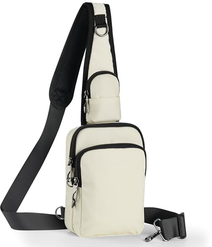 BROADREAM Sac à bandoulière anti-vol pour poitrine et sac à bandoulière Sling Chest Crossbody pour hommes et femmes avec serrure à code et blocage RFID, blanc crème, 5 B x 7,9 H x 2,2 T