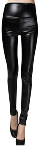 FlutVolt Dam konstläder leggings, läderbyxor, tights, treggings, fuskläder legging, termisk fleece fuskläder leggings, fodrade