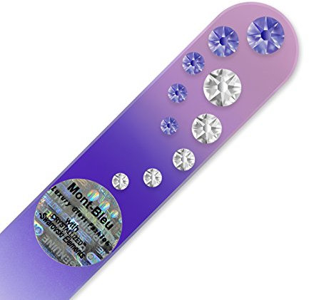 Mont Bleu Handgefertigte Glasnagelfeile von Hand dekoriert mit crystals from Swarovski - Klein und handlich, Tschechische Kristallnagelfeile, Echtem gehärteten Glas aus Tschechien