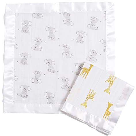 aden + anais essentials - pack de 2 couvertures-doudous en mousseline de coton - couvertures pour bébé toutes douces et respirantes - légères - Garçon - Fille - Imprimé Safari Babes - 41 cm x 41 cm