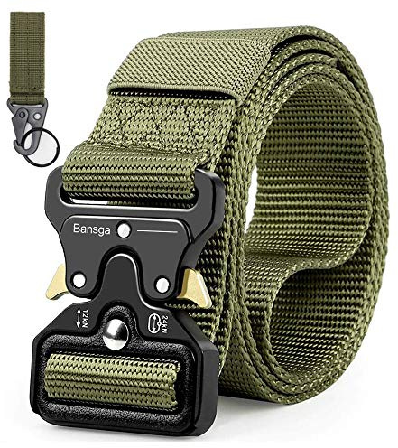 Bansga Men Tactical Belt, Military Style Quick Release Nylon Belt, Gift with Hook (Green)