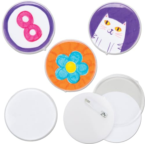 Baker Ross Badges à personnaliser - Loisirs créatifs pour enfants, Blanc, 5,5 cm (lot de 10)