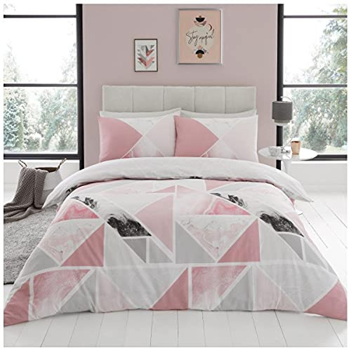 GC GAVENO CAVAILIA Metalic Marble Duvet Cover Sets, Reversible Triangle Bedding Double Bed Set, Washable Quilt Covers, Pink