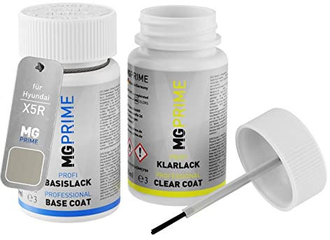 MG PRIME Autolack Lackstift für Hyundai X5R Olivine Pearl Metallic +1K | Olivine Grey Metallic, Set aus Basislack + Klarlack, Lackfläschchen mit Pinsel, je 50ml