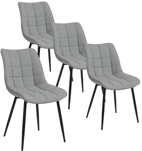 WOLTU Esszimmerstühle 4er Set Küchenstuhl Polsterstuhl Wohnzimmerstuhl Sessel mit Rückenlehne, Sitzfläche aus Leinen, Metallbeine, Hellgrau BH206hgr-4