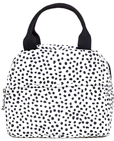 Steel Mill & Co Insulated Lunch Bag for Women Large Capacity, Reusable Cooler Bag Lunch Box, Leakproof Liner Tote with Zipper Closure/Pockets/Sturdy Handles (Black Dots) | Large Capacity Cooler Lunch Box, Cute Lunch Bag for Adults, Mini Cooler with Zipper Closure, Pockets, and Sturdy Handles