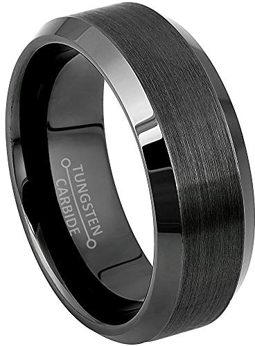Jewelry Avalanche Gunmetal Tungsten Carbide Wedding Band - Brushed Beveled Tungsten RIng - Comfort Fit Tungsten Anniversary Band #617s9.5