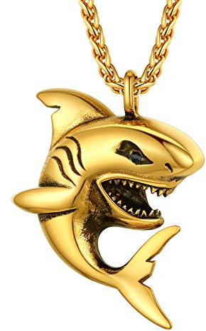PROSTEEL Haifisch/Krake Anhänger Halskette Herren Edelstahl/18k vergoldet Meerestier Kette Biker Rocker Modeschmuck Accessoire für Männer