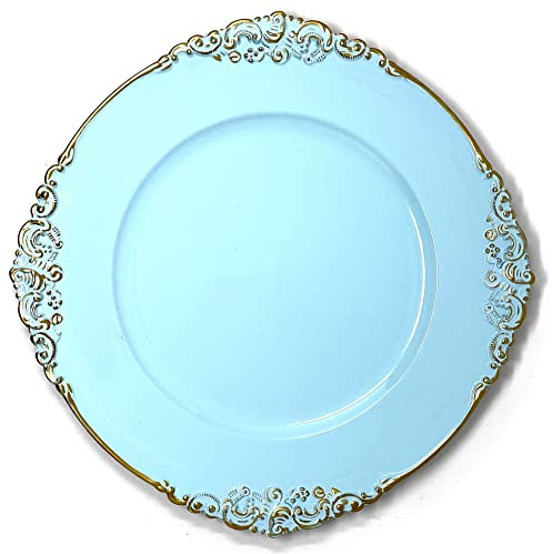 allgala 13-Inch 6-Pack Heavy Quality Round Charger Plates-Floral Turquoise-HD80382