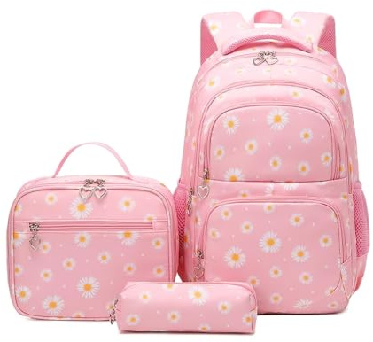 ETAISHOW 3Pcs Daisy Backpack for Girls with Lunch Box Kids School Bag with Lunch Bag Bookbag for Elementary School