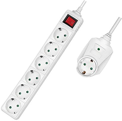 LogiLink LPS274 - Steckdosenleiste 7-Fach + Schalter, 6X CEE 7/3 + 1 Durchgangsstecker, 2 m