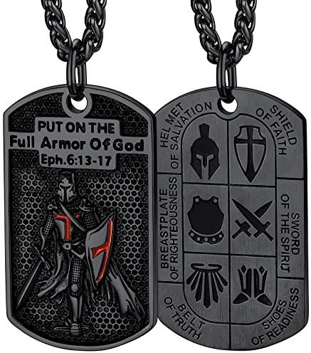 FaithHeart Colgante Caballero Templario Collar Chapa Acero Inoxidable Negro Protección Joyas de Hombre Chico Hijo Padre Amigo