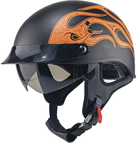 HZIH Portatile Jet Casco Scodella,Caschi da Moto Aperto,ECE Omologato retrò Motociclo Aperto Faccia Casco Donna Uomo Scooter Casco per Moto,Moto Mezzo Casco con Visiera Sole a Scomparsa A,L=59-60cm