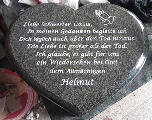 designgrab NeroL105-40x30x10 cm Liegestein Grabherz aus Granit Nero Impala inkl. Beschriftung von Vor- und Nachname sowie Geburts- und Sterbedatum