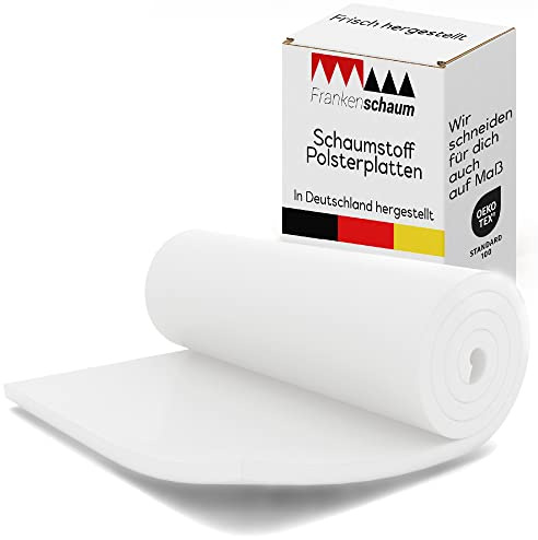 Frankenschaum Schaumstoff Platte mittelfest RG36/45: 8cm - 200x180cm - extra breit und einfach zu verarbeiten - für Polster für Bett, Couch und Sessel
