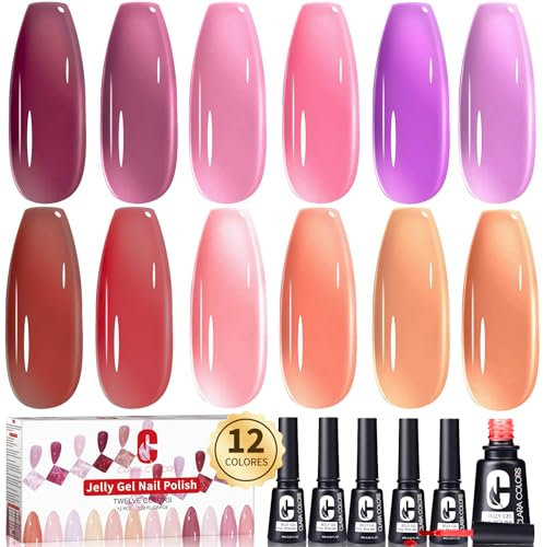 Clara Colors Jelly Gel Nagellack Set, 12 teilig durchscheinend neutrales Nagelkunst Design koreanischer Trend eisiger transparenter Gel Nagellack Set UV LED Soak Off