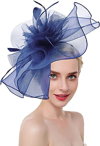 Bibi Matrimonio Donna Elegante Cappello di Veletta Banchetto Fascinator Hat Vintage Forcina per Capelli Chic Parrucchiere da Sposa con Grande Fiore Cerchietto di Derby Ascot per Cocktail Chiesa