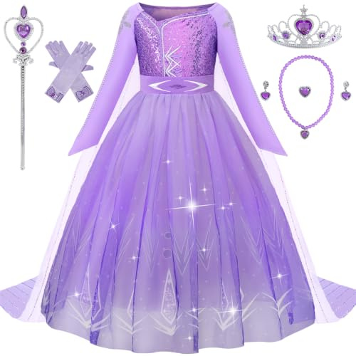 Aoiviss Filles violet à manches longues Princesse Costume Paillettes Robe de Princesse Fête Déguisement Carnaval Cosplay 110