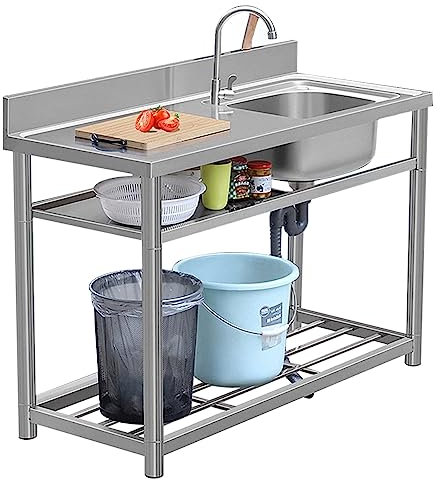 TAITUS Mobiles Spültisch Outdoor Edelstahl Spülbecken Küchenspüle Spüle Campingküche 1 Becken Waschbecken Freistehende Gewerbliche Waschtisch Werkstatt Ausgussbecken 80x50x80cm/31.5x19.7x31.5in Right