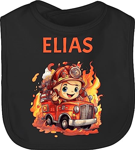 Geschenk mit Namen personalisiert by Shirtracer - Baby Lätzchen - Feuerwehr - Geschenk Feuerwehrmann mit Name personalisiert I Löschfahrzeug Motiv