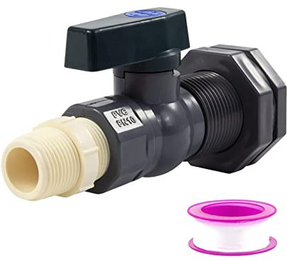 Regentonnen-Umleitungs-Set, 3/4 Zoll Regentonnen-Zapfen-Set, Regentonnen-Ventil mit Schottverschraubung und Schlauchadapter, Ventil mit Schlauch-Wasserhahn-Adapter für Wassertanks, Aquarien,(Schwarz)