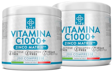 Vitamine C 1000mg Zinc 400 Comprimés PiùLife, Supplément Acide Ascorbique Pure, Antioxydant, Defense Immunitaire Adulte, Vitamine C Zinc Vitamine Boost Énergie Puissant Vit C