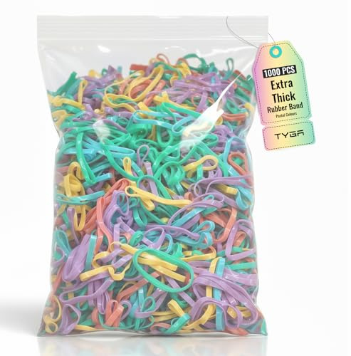 TYGA Mini Rubber Bands, Pastel, Extra Thick, Pack of 1000 | Soft Elastic Bands, Flexible Stretch, Suitable For Kids, Lightweight Elastic Bands, Ideal For Braids, Ponytails & Sectioning