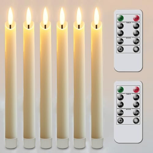 salipt Candele LED Senza Fiamma, Effetto Cera, con Due Telecomandi, Funzione Timer, Candele Tremolanti da 24.5CM a Batteria, Diametro 2CM, Ideale per Finestre e Decorazioni, Avorio, Set di 6