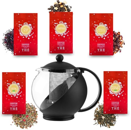 Théière boule + 5x20g de Thés et Infusion de Noël | Un cadeau Original à Offrir à Noël aux Amateurs de Thé Vrac | COMPTOIR FRANÇAIS DU THÉ