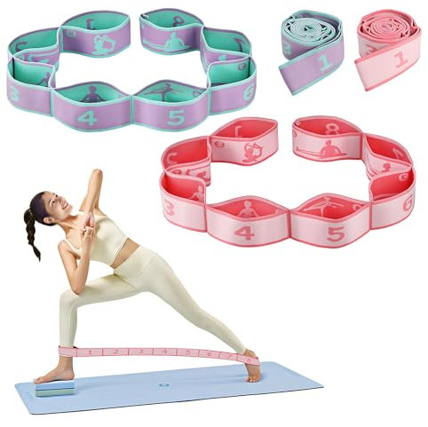 2 Stück Yoga Gurt, Fitnessband mit Schlaufen, Dehnungsband Yoga Zubehör, Stretchband Gymnastikband Elastisch, Yogagurt Gummiband Sport, Hochelastisches Dehnungsband für Yoga Stretching Übung Pilates