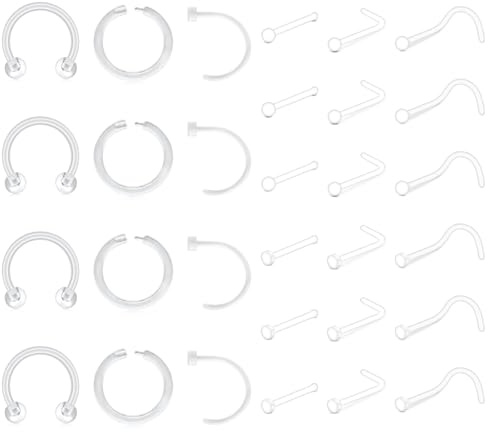 AVYRING Klar Piercing Retainer, Unsichtbares Bioflex Plastik Klar Piercing Set, 16G 18G 20G Nasenseptum Knorpel Tragus Ohrringe, Nasenstecker zum Verdecken von Piercings für Schule und Arbeit