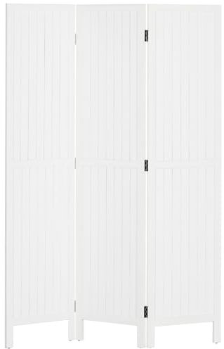 HOMCOM Biombo de 3 Paneles Divisor de Habitación Plegable 120x1,8x170 cm Separador de Ambientes con Pantalla de Privacidad Estilo Rústico para Oficina Dormitorio Salón Blanco