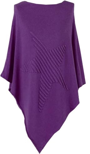 How Nice is that Womens Soft Feel Star Pattern Ribbed Knitted Poncho Purple One Size (Fits UK 8-22)