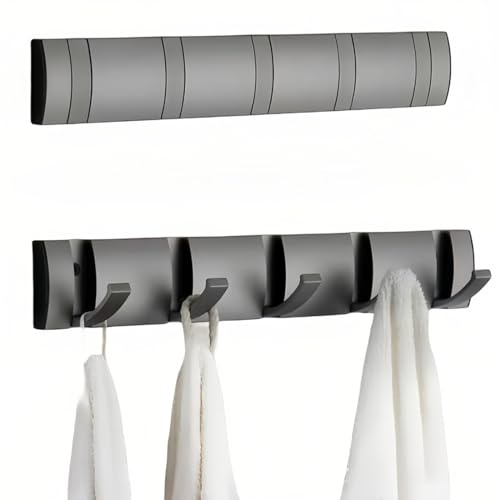 Cehold 2 Stück faltbare stilvolle moderne Hakenleiste mit 5 Haken, Kleiderhaken, Wandhalterung, Metall-Kleiderhakenleiste für Mantel, Hut, Handtuch, Geldbörse, Bademäntel, Schlamm, Badezimmer