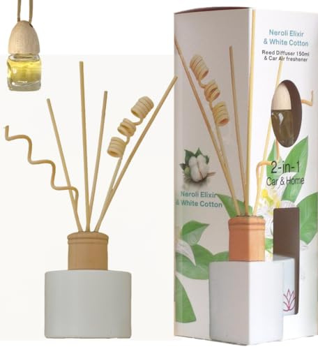Ambientador Mikado Grande 150ml + Car Air Freshener 6ml Neroli & Cotton. Mikado + Car Air Freshener. 2x1