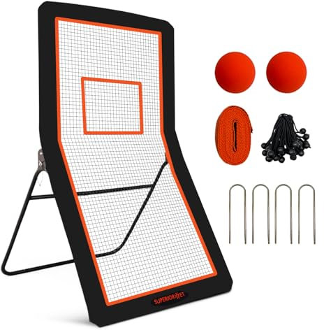 SUPERIORNET Filet de lacrosse de 1,2 x 2,1 m, équipement d'entraînement de volley-ball, filet arrière boucé dans différents anges avec 2 balles de crosse pour la pratique dans le jardin