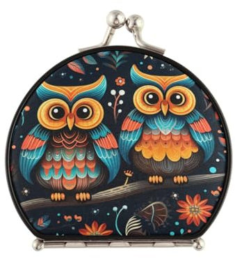 NYYYTTTEU Süße Cartoon-Eulen Makeup Kleiner Spiegel für Handtaschen,Faltbar Kompaktspiegel Tragbarer Klappspiegel Taschenspiegel für Reisen