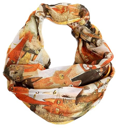 J26 Glitzer Katze Cartoon Seide Sommer Loop Kätzchen Silk Stripes Regenbogen Rundschal (Orange)